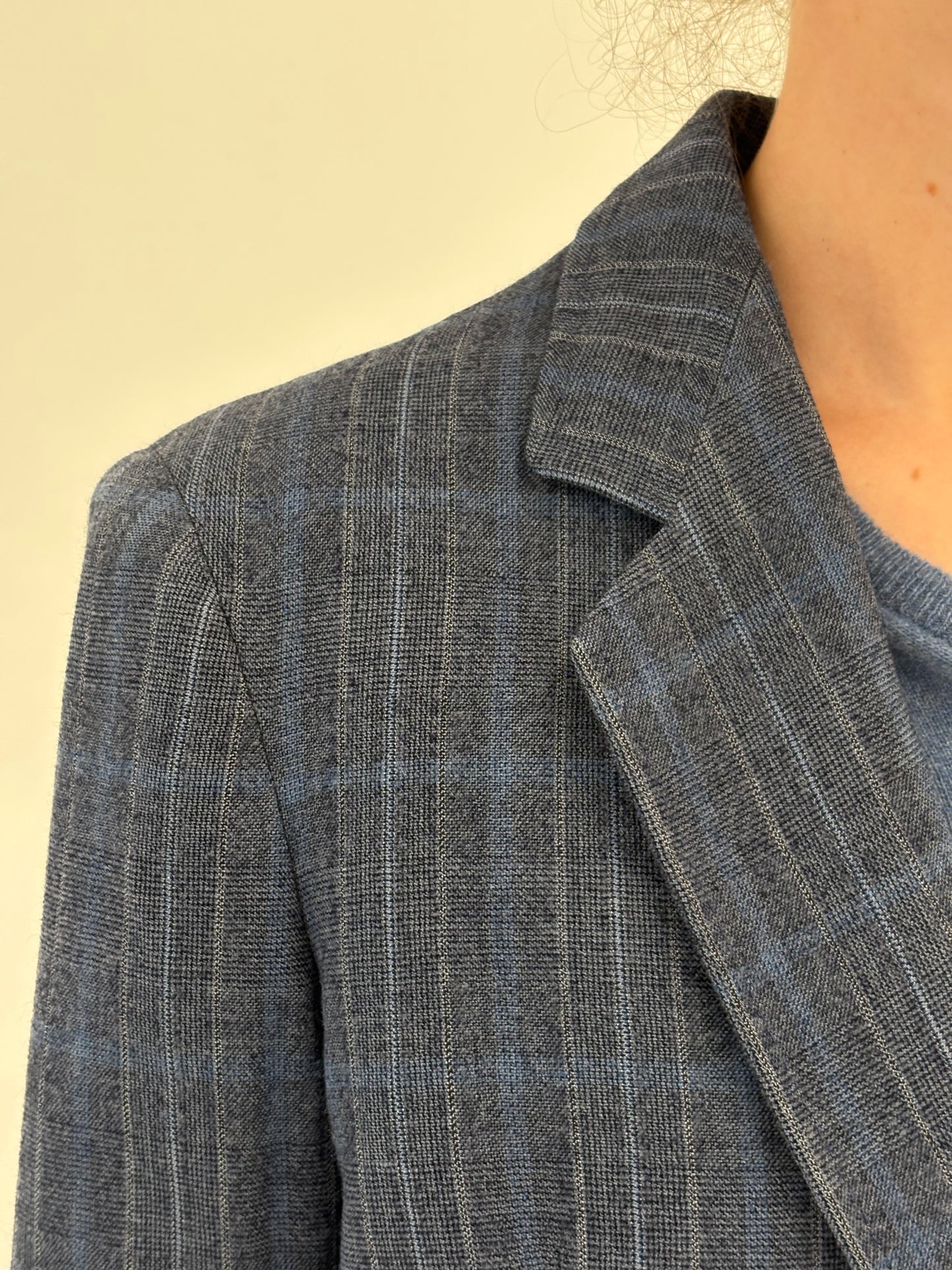 Sacou vintage italian jeans blue în carouri din tweed de lana extrafina