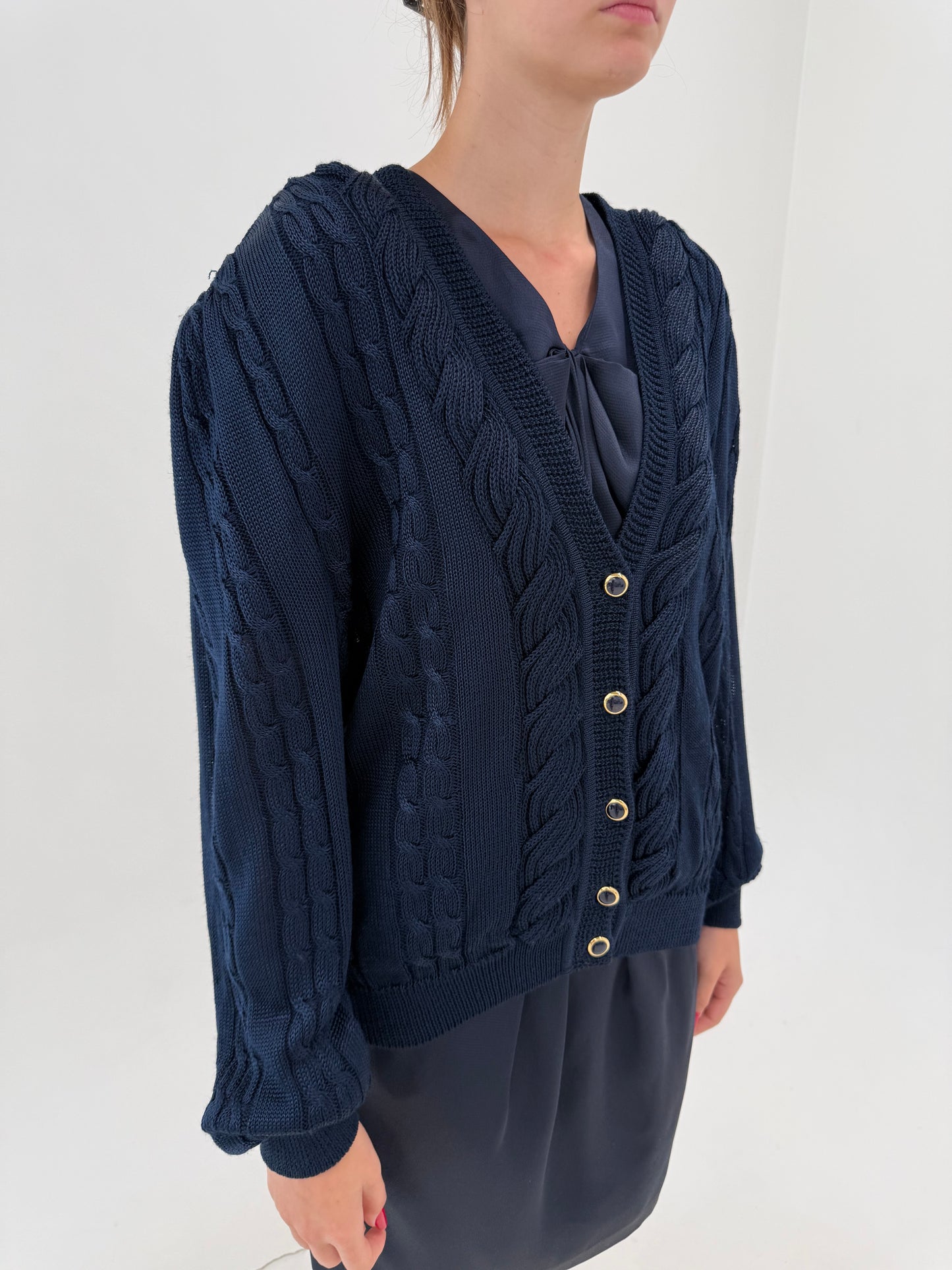 Cardigan vintage din bumbac excepțional mercerizat de gramaj mare cu torsade