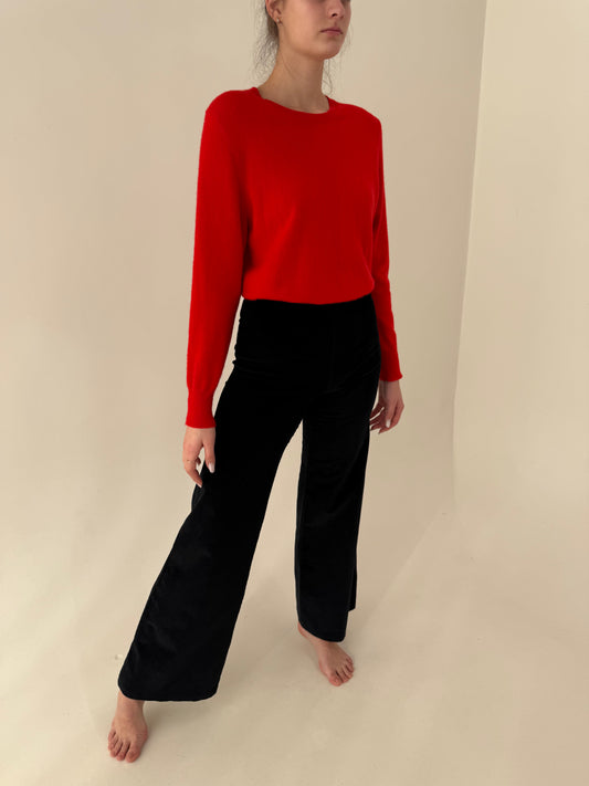 Pantaloni negri palazzo din catifea raiata subțire de bumbac confort