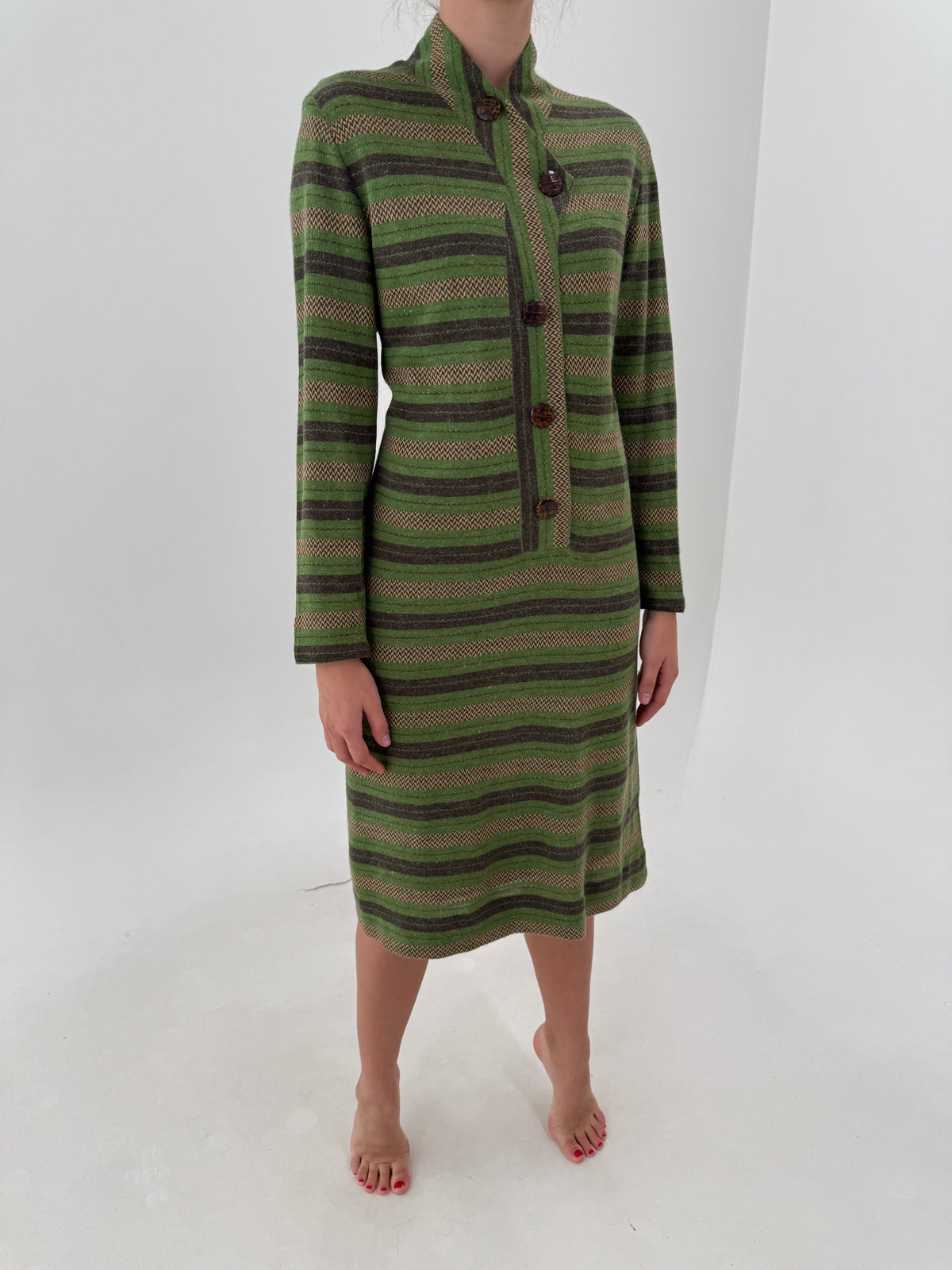 Rochie vintage din lana extrafina în dungi și combinație superbă de culori