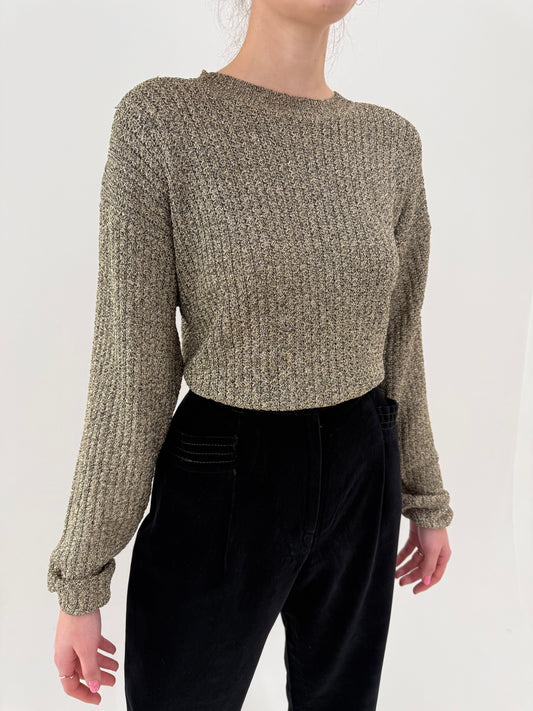 Puloveras tall subțire din bumbac și lurex extrem de fin auriu