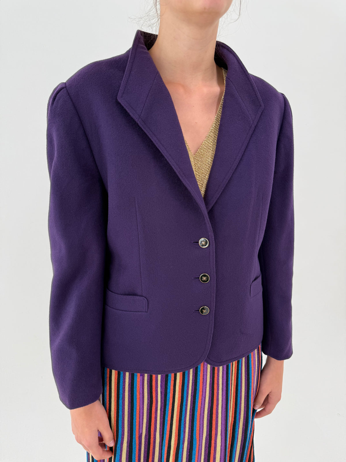 Sacou vintage luxury Delmod din stofă de lana cu 30% cașmir eggplant purple