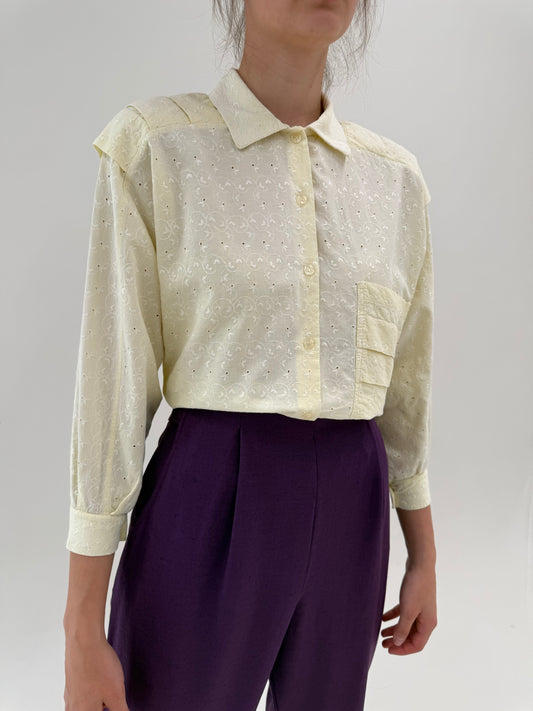 Cămașa vintage petite integral broderie anglaise butter yellow