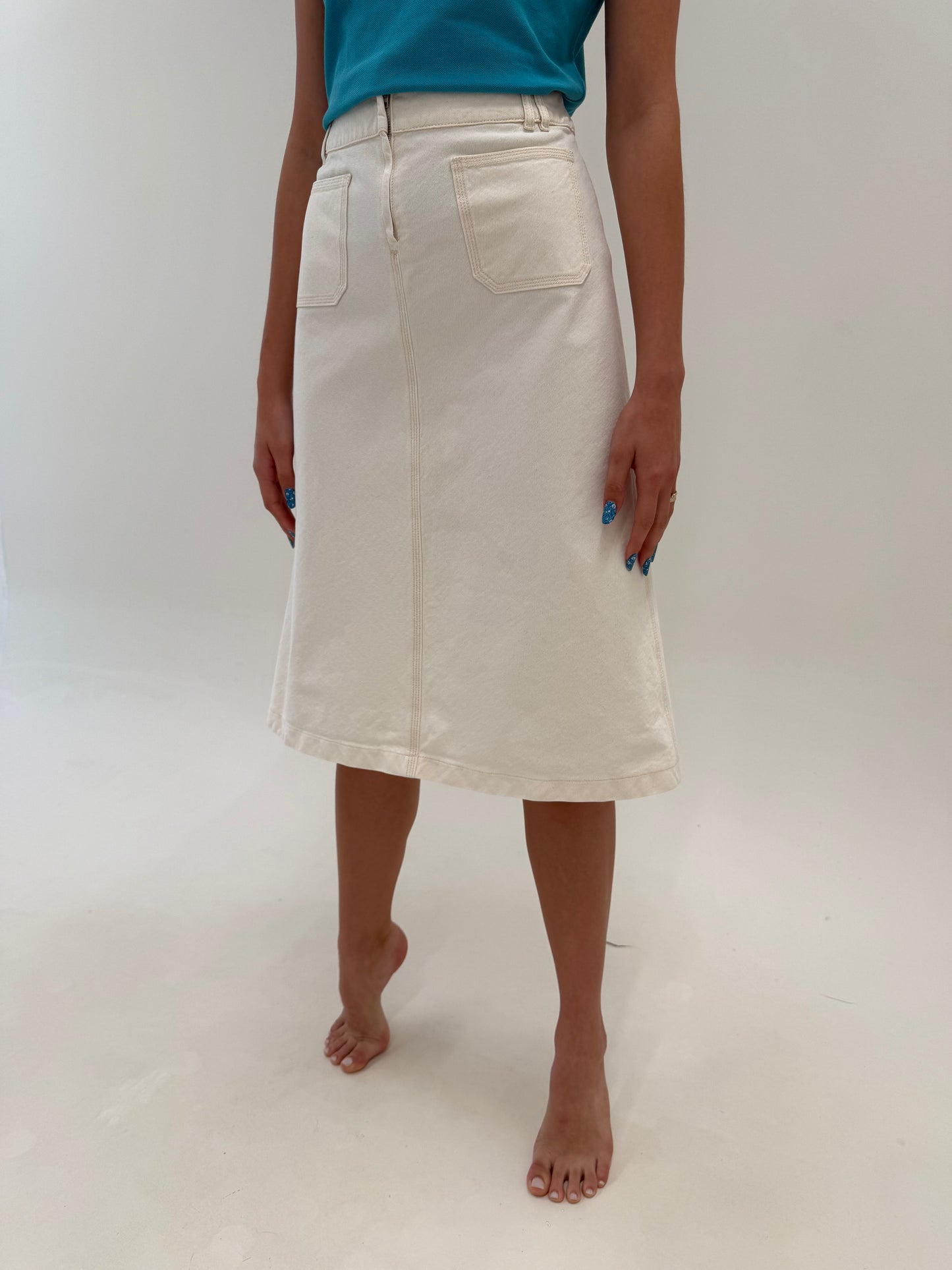 Fustă Max Mara light nude din canvas de bumbac midi lung