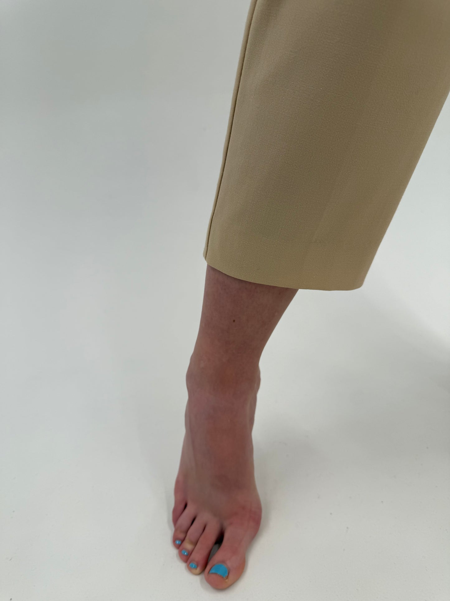 Pantaloni nude din lana extrafina confort cu talie ultra înaltă