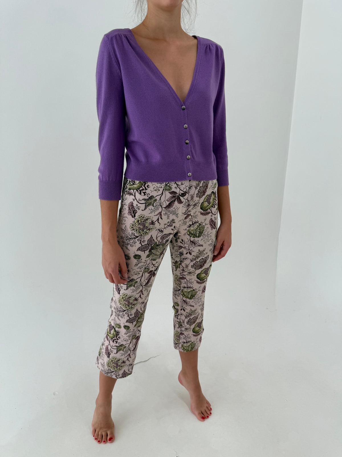 Pantaloni de brand premium Seventy din brocart de bumbac în culori și print superbe