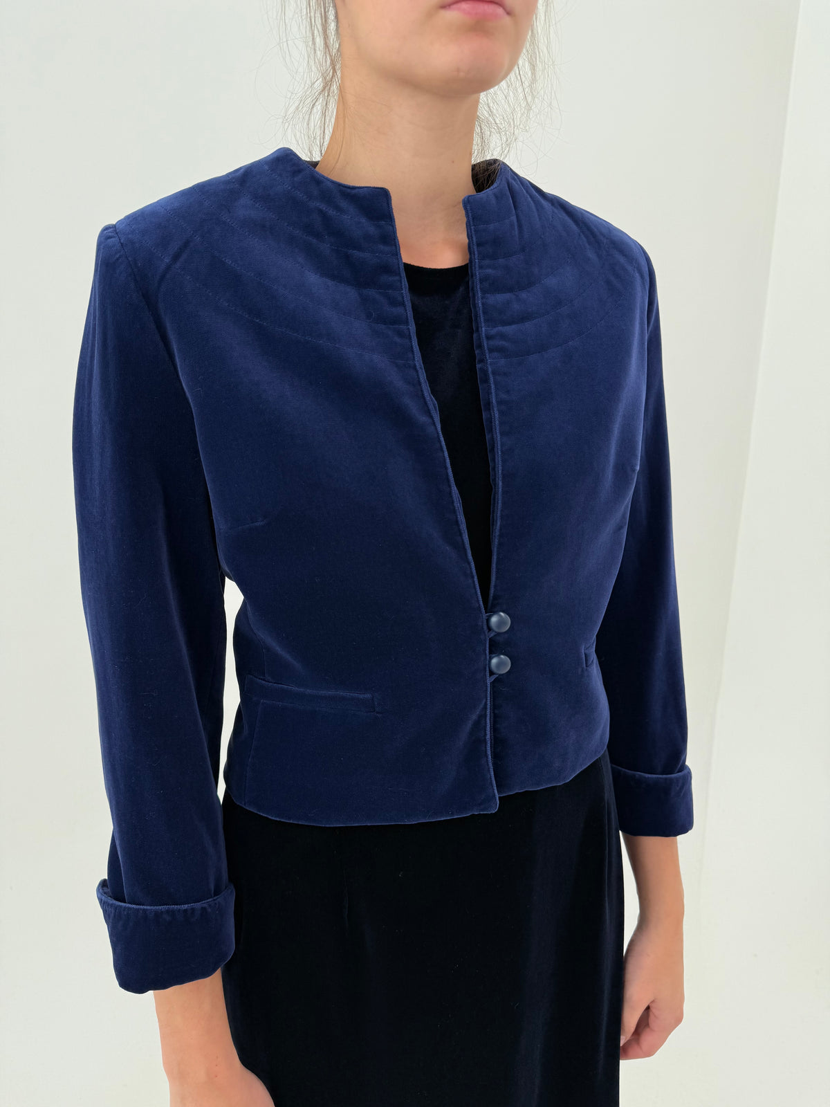 Sacou vintage excepțional din catifea Sapphire Blue petite