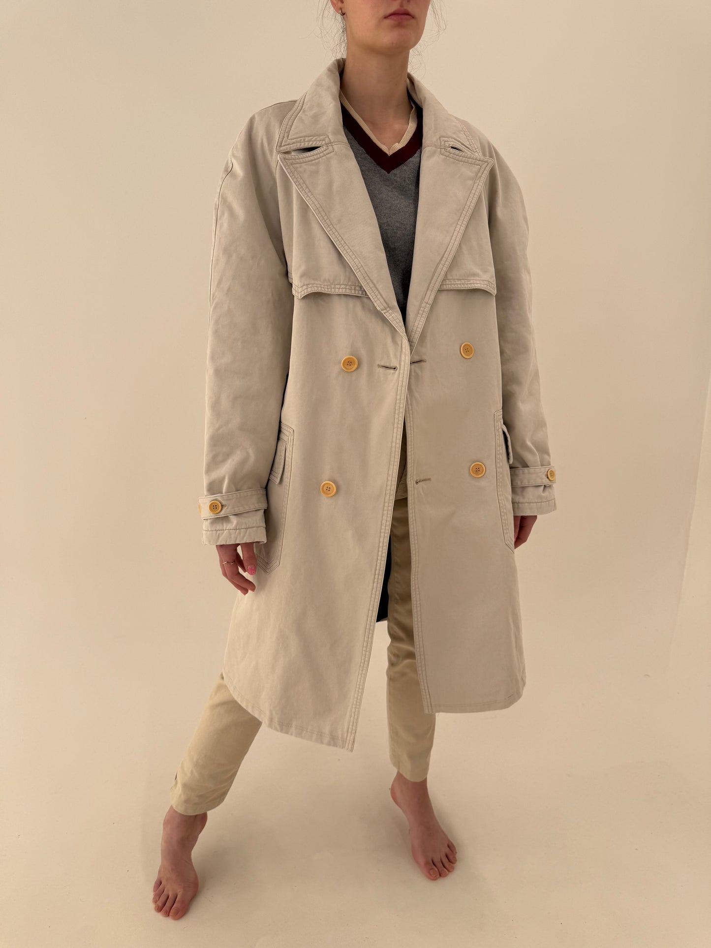 Trench Moschino vintage din jeans off white cu închidere dublă