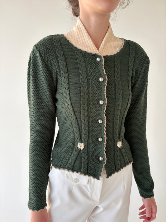Cardigan vintage excepțional cambrat forest green