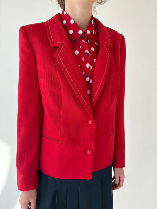 Sacou vintage ușor cambrat cherry red din stofă de lana extrafina