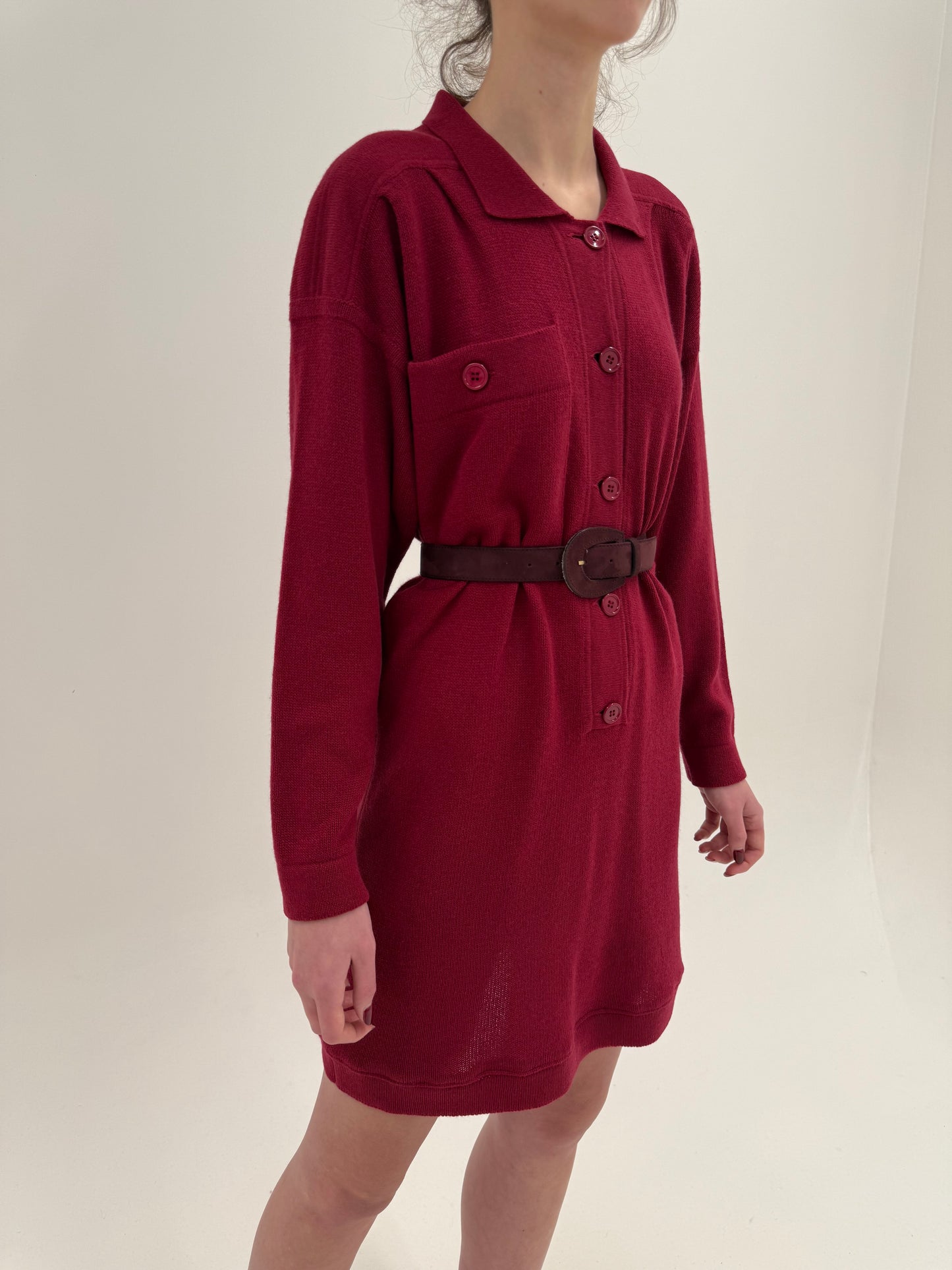 Rochie raspberry red din tricot plin de lana extrafina și Angora