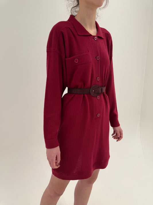 Rochie raspberry red din tricot plin de lana extrafina și Angora