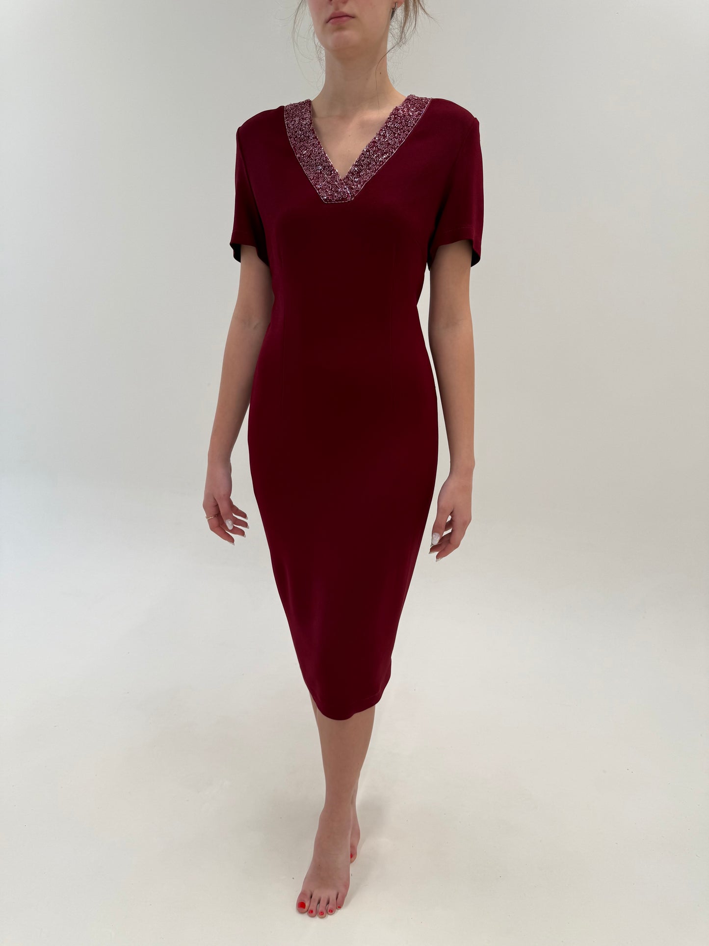 Rochie luxury burgundy Luisa Spagnoli cu aplicații manuale delicate
