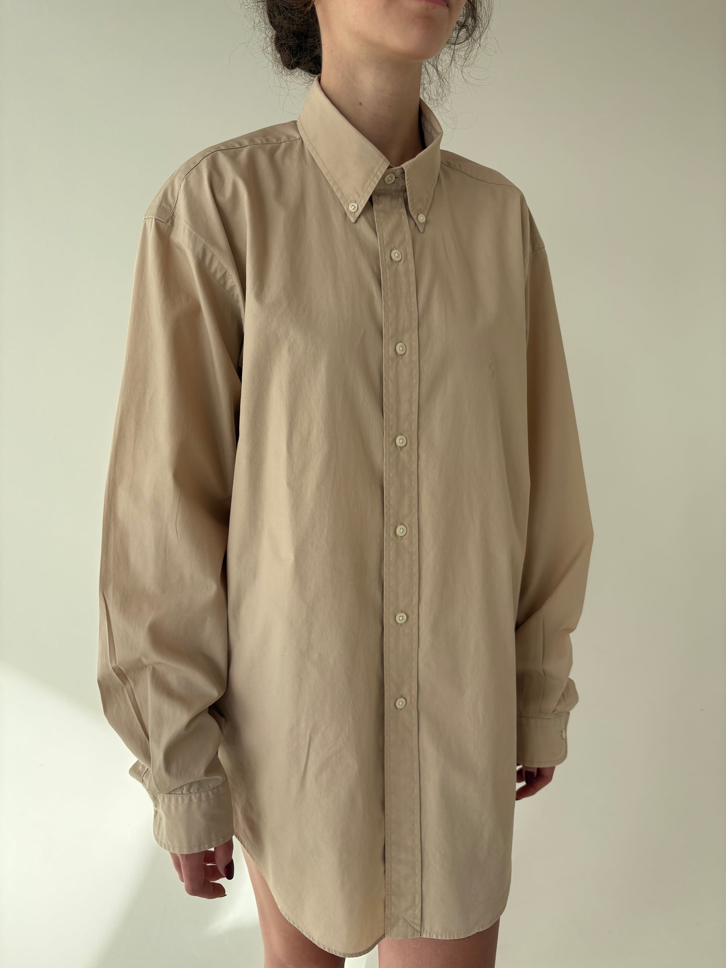Cămașa camel Ralph Lauren din bumbac plin în croi lejer