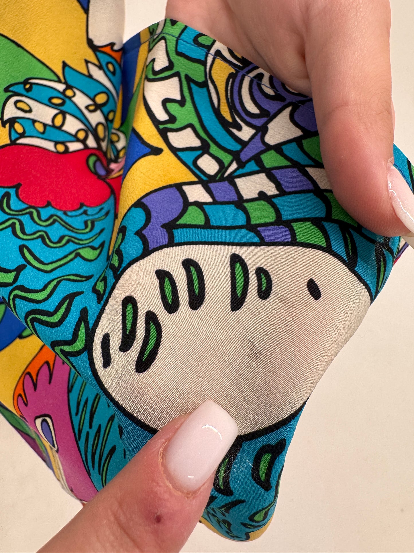 Cămașa vintage italiană de designer cu print superb în culori tari