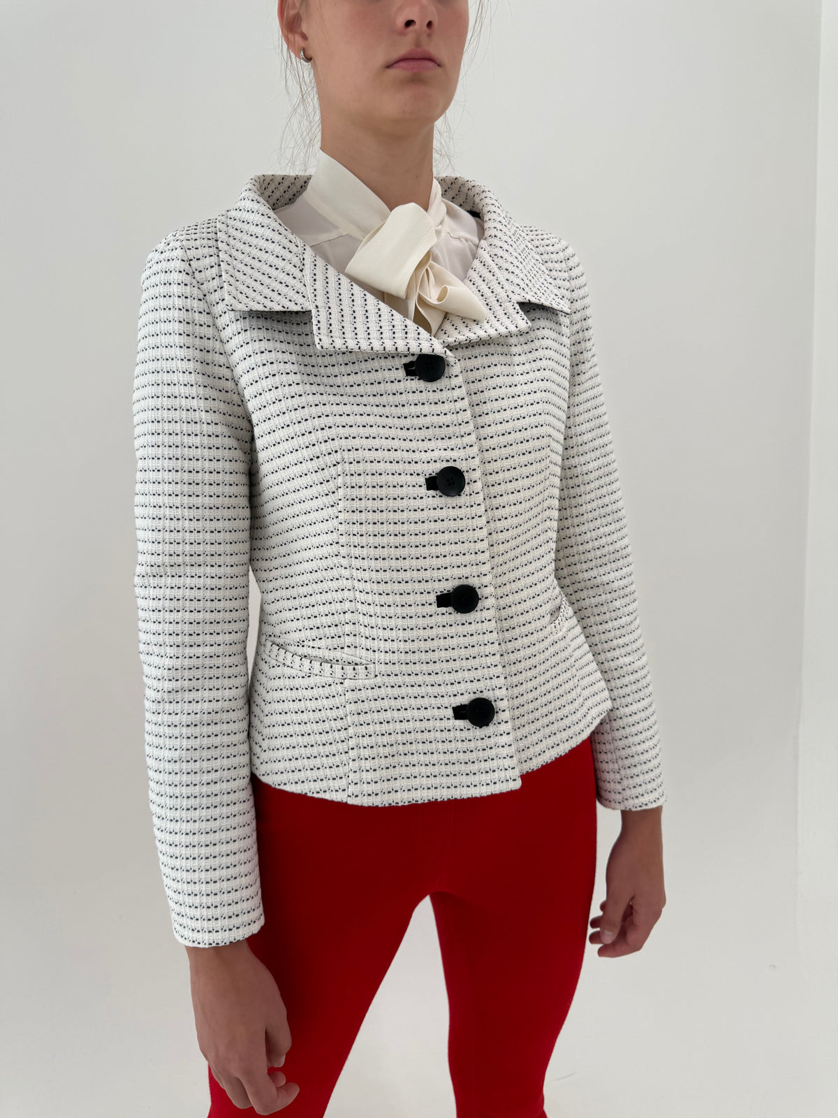Sacou cambrat Max Mara din tweed ușor structurat de bumbac
