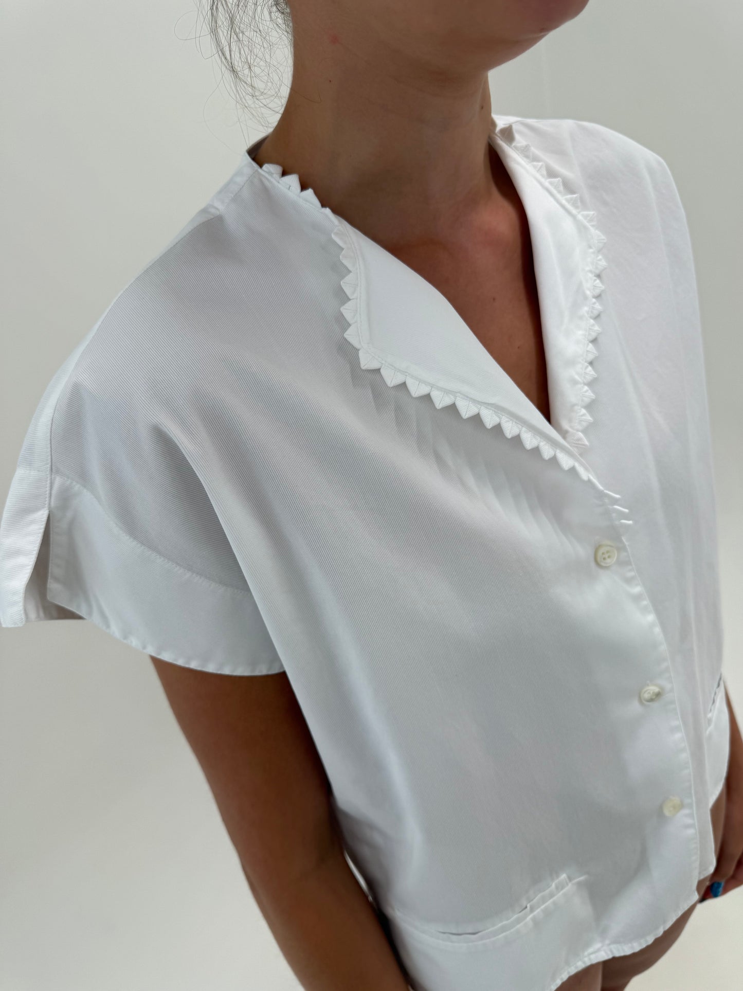 Cămașa vintage italiană de brand luxury din faille de bumbac cu dantelă