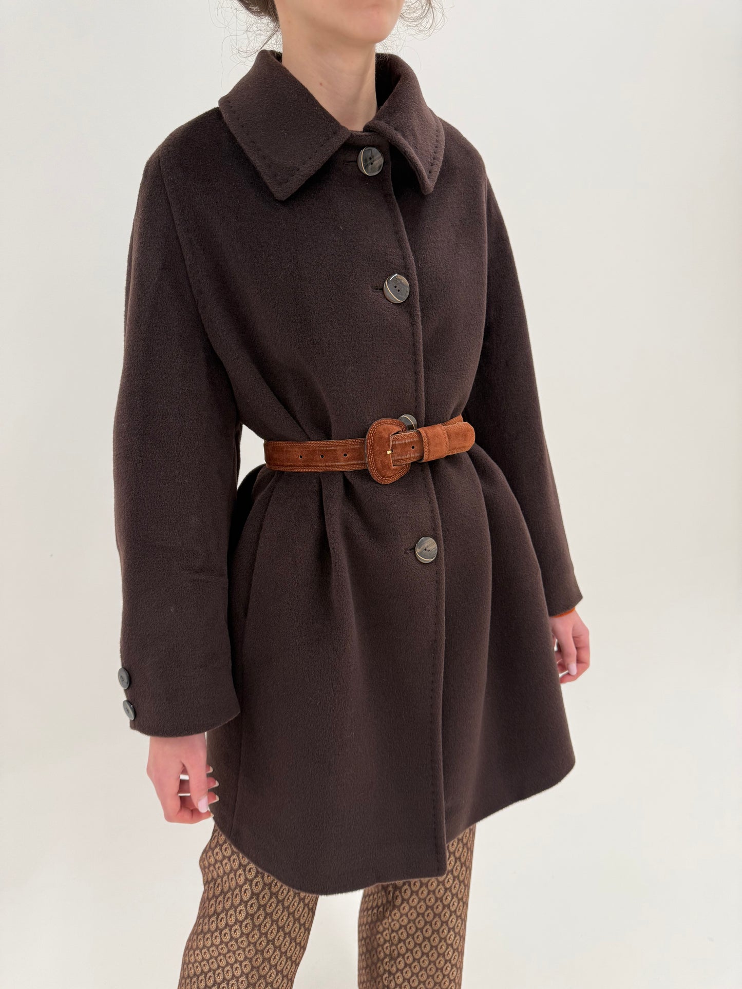 Palton italian din stofă luxury chocolate brown din lana merino extrafina