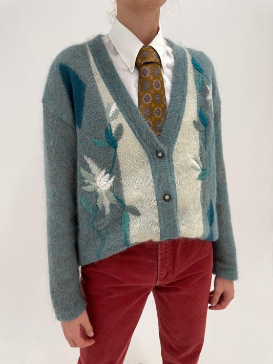 Cardigan vintage italian excepțional gros din mohair și lana în croi lejer
