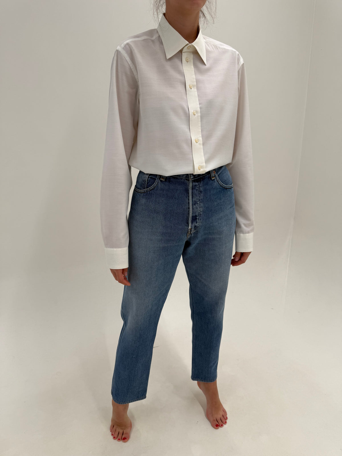 Jeans vintage Levi’s tall straight leg din denim gros de bumbac cu talie înaltă