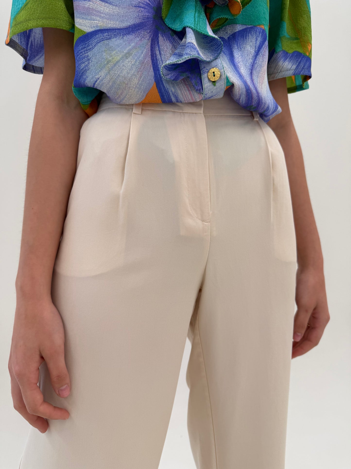 Pantaloni palazzo din twill light nude excepțional