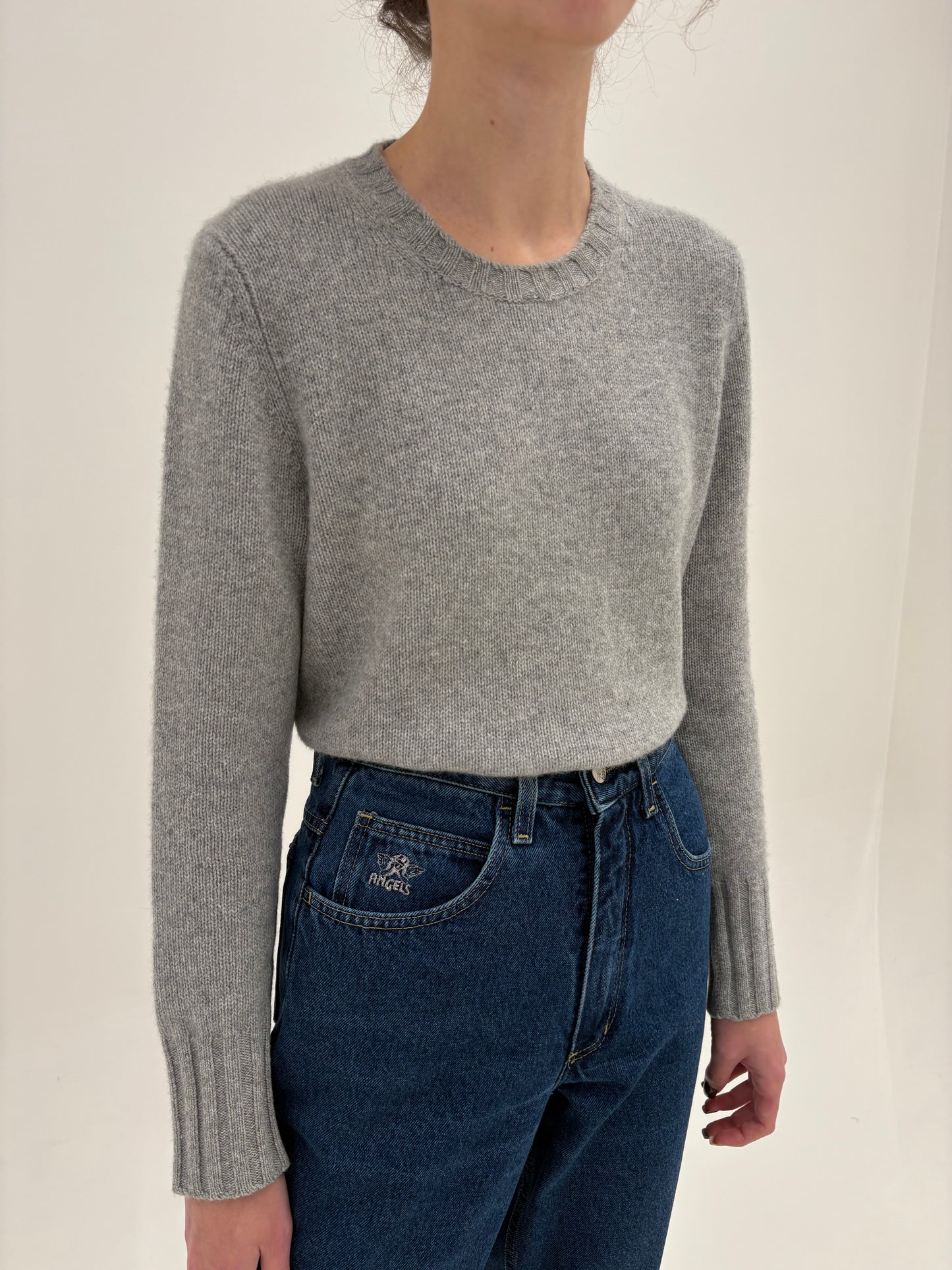 Pulover silver gray din cașmir high end multiply cu grad redus de peeling