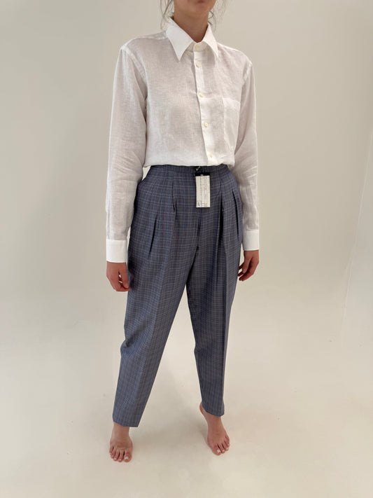 Pantaloni vintage noi din pânză cu pense și buzunare cu talie ultra înaltă