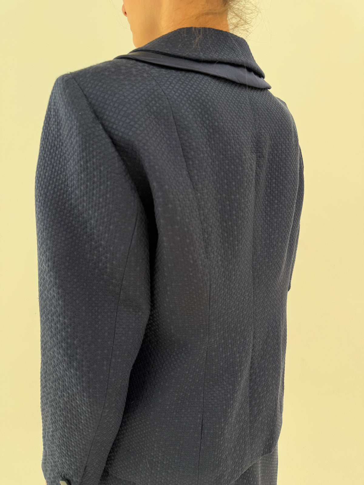 Deux piece din tweed de mătase naturală excepțională gros Navy blue