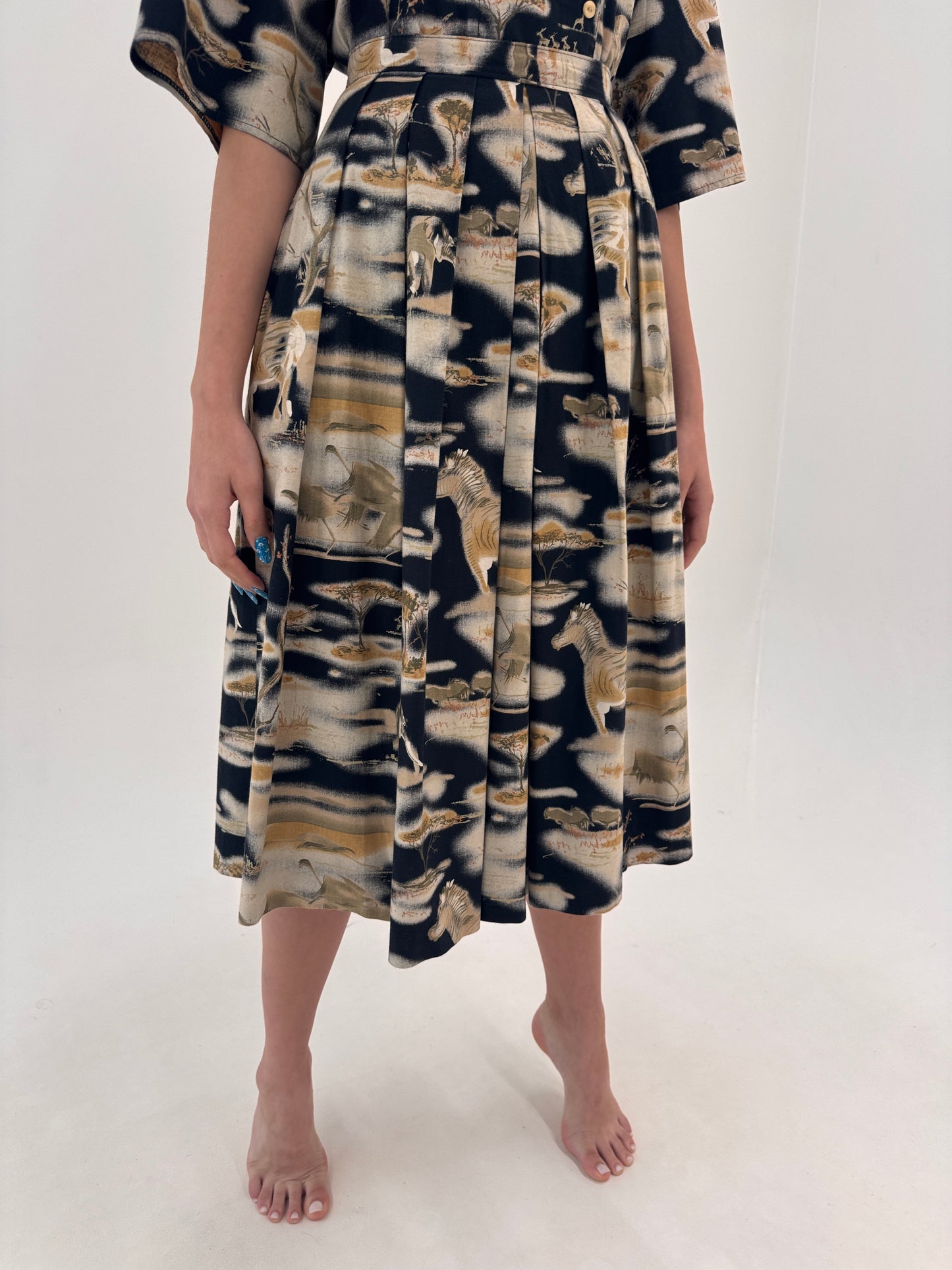 Set vintage Safari din cu print Safari din pânză premium în croi retro modern