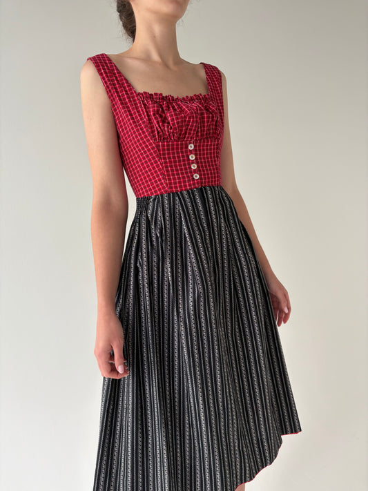 Rochie vintage Milkmaid din pânză cu corsaj și talie ultra înaltă marcată
