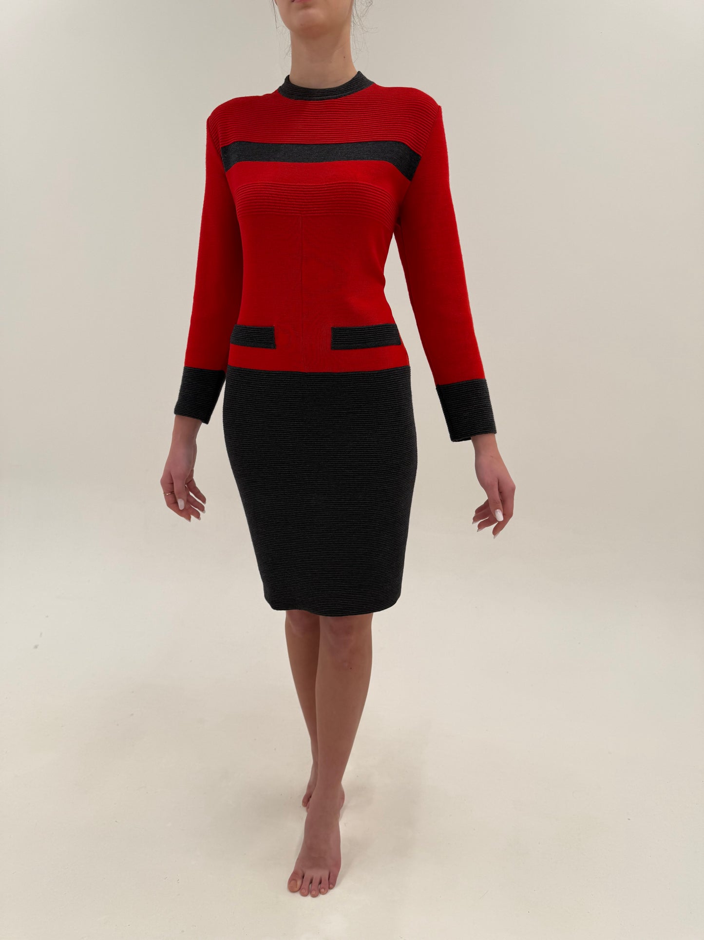 Rochie vintage Fendi colorblock din jerse de lana extrem de fin