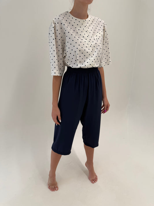 Pantaloni capri italinesti super vaporoși din mix de mătase naturală cu talie ultra înaltă