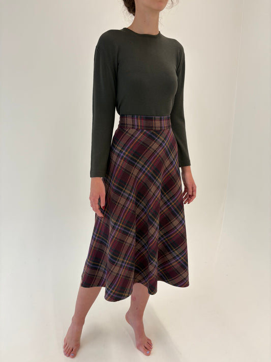 Fustă în carouri cu talie ultra înaltă din stofă de mix de lana extrafina