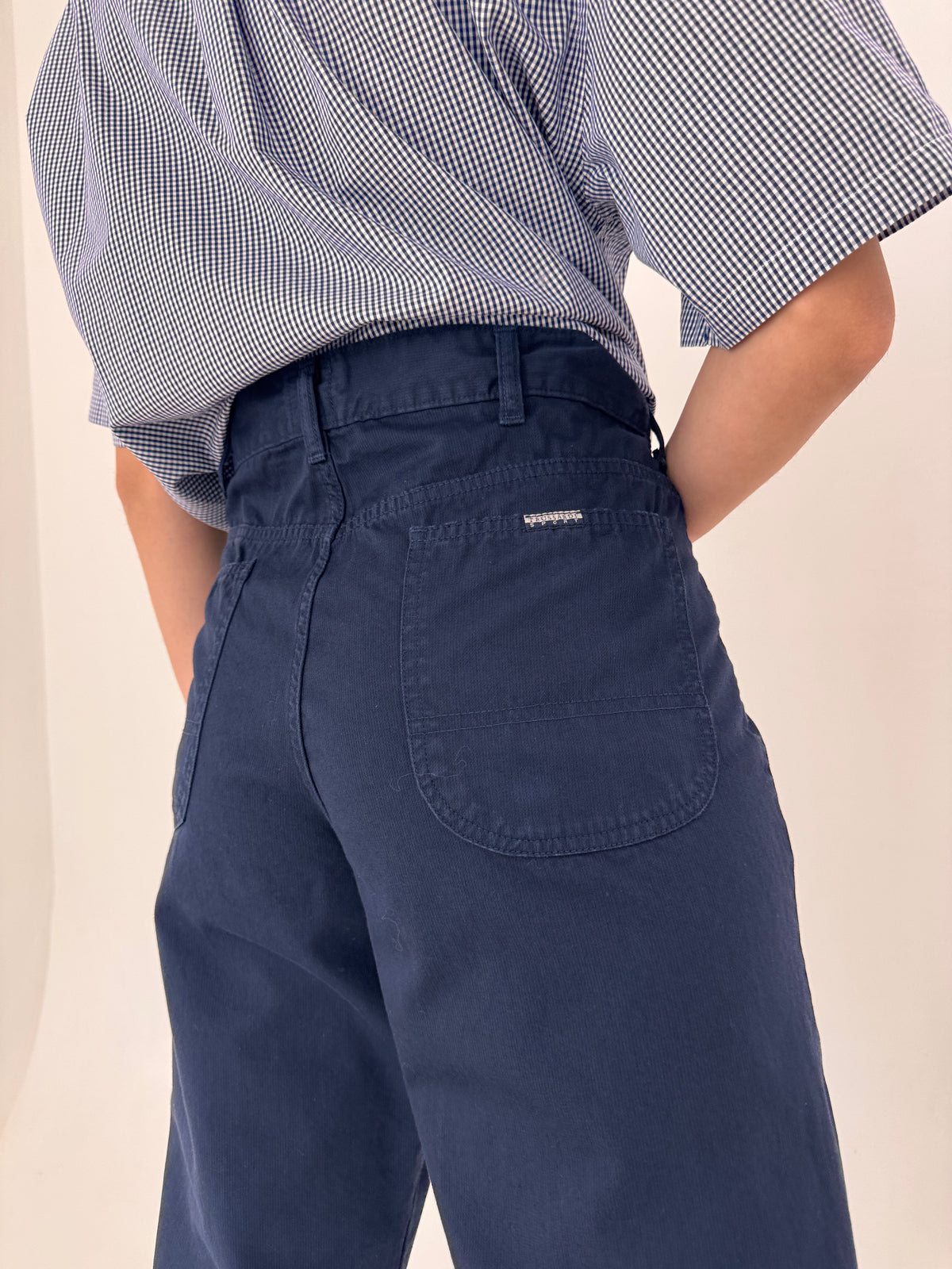 Pantaloni tall luxuryTrussardi dark wash in croi clasic