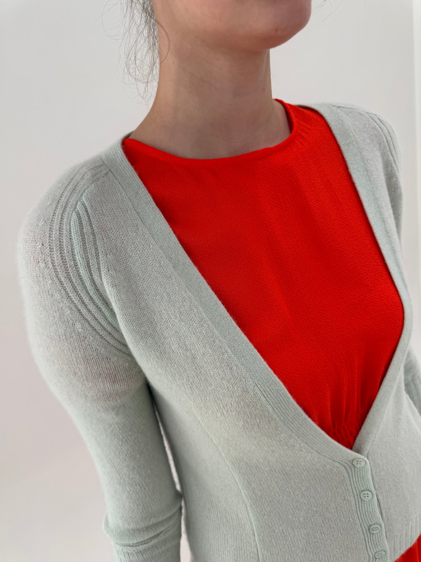 Cardigan Max&Co by Max Mara mint green din cașmir cu mânecă 3/4