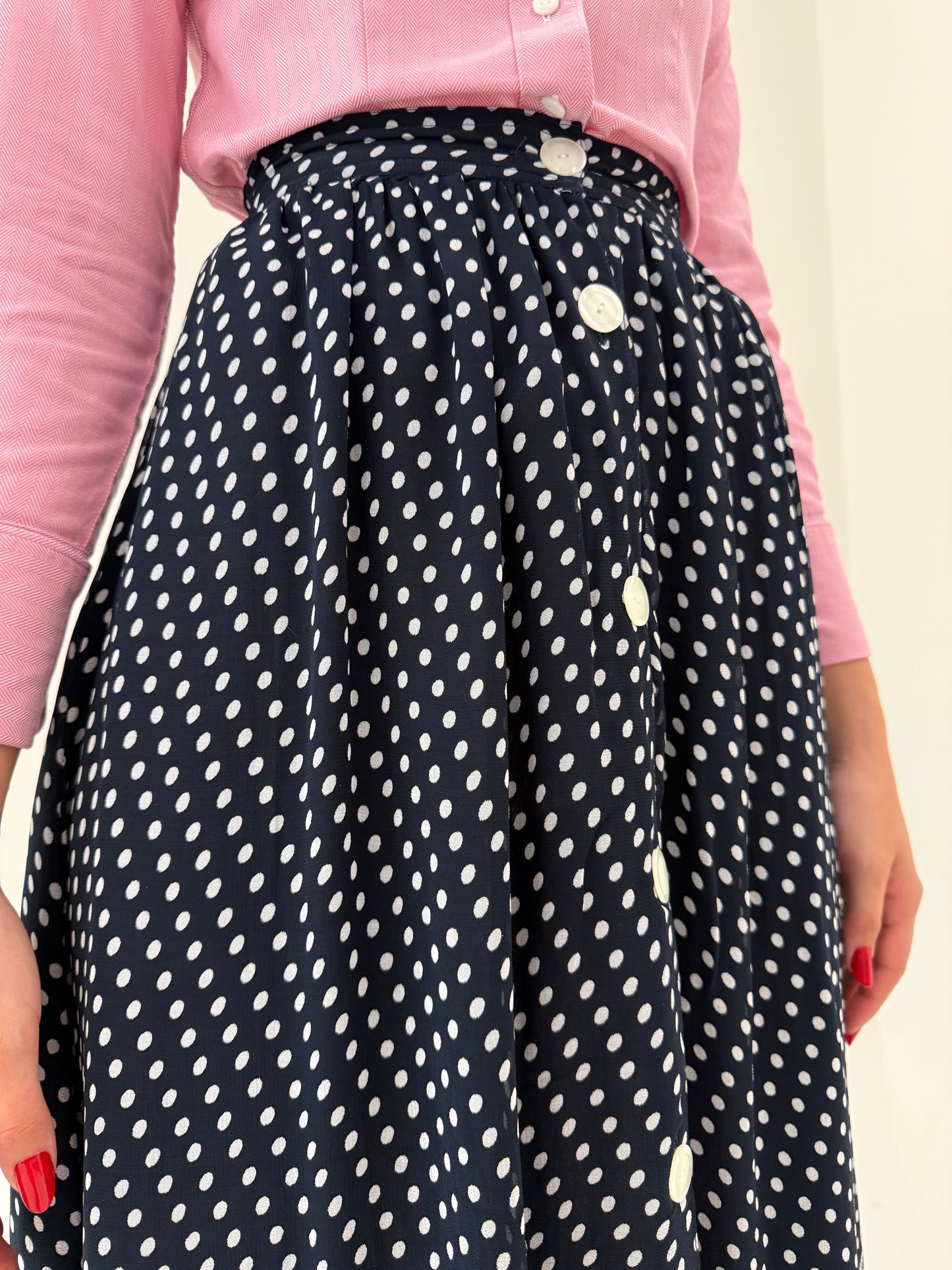 Fustă maxi cu buline și talie ultra înaltă elastică marcată Navy blue