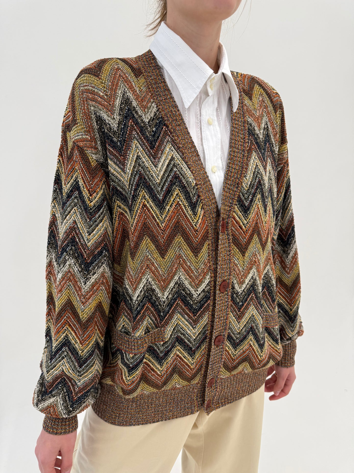 Cardigan ultra luxury Missoni din jerse de vara din bumbac cu in