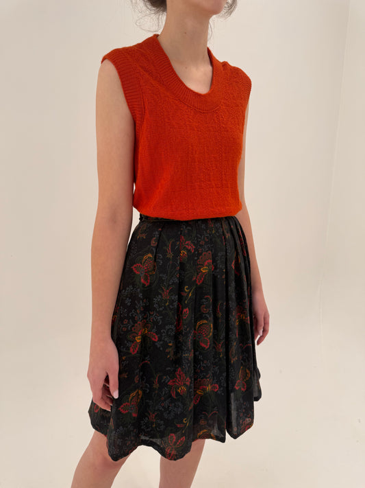 Fustă vintage cu print superb în croi super amplu din lana extrafina