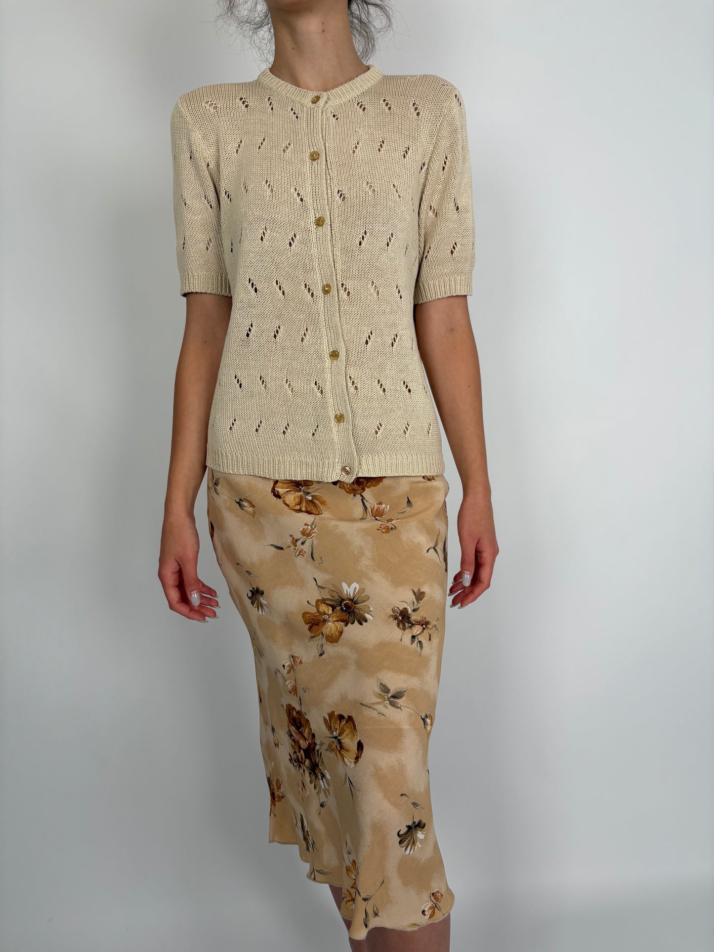 Top premium light nude din jerse dantelat de vară