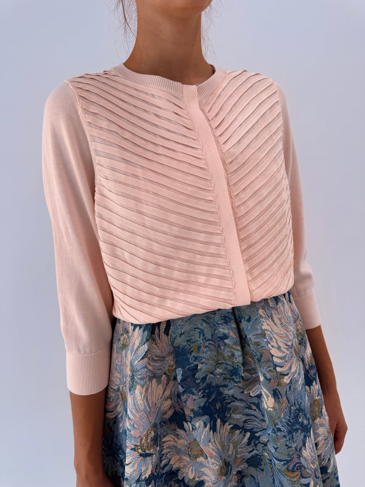 Cardigan luxury Haltson din bumbac powder Pink cu aplicații elaborate geometrice