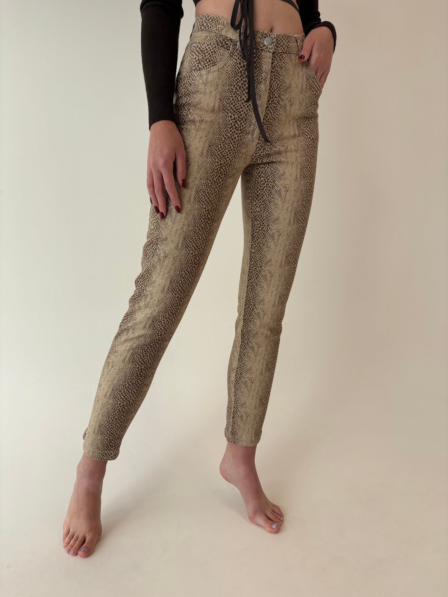 Jeans vintage Camel snake print ultra modelatori cu talie înaltă