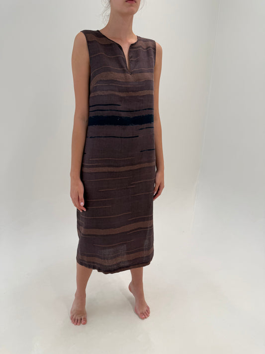 Rochie Max Mara maxi din in pur în croi minimalist dark chocolate brown