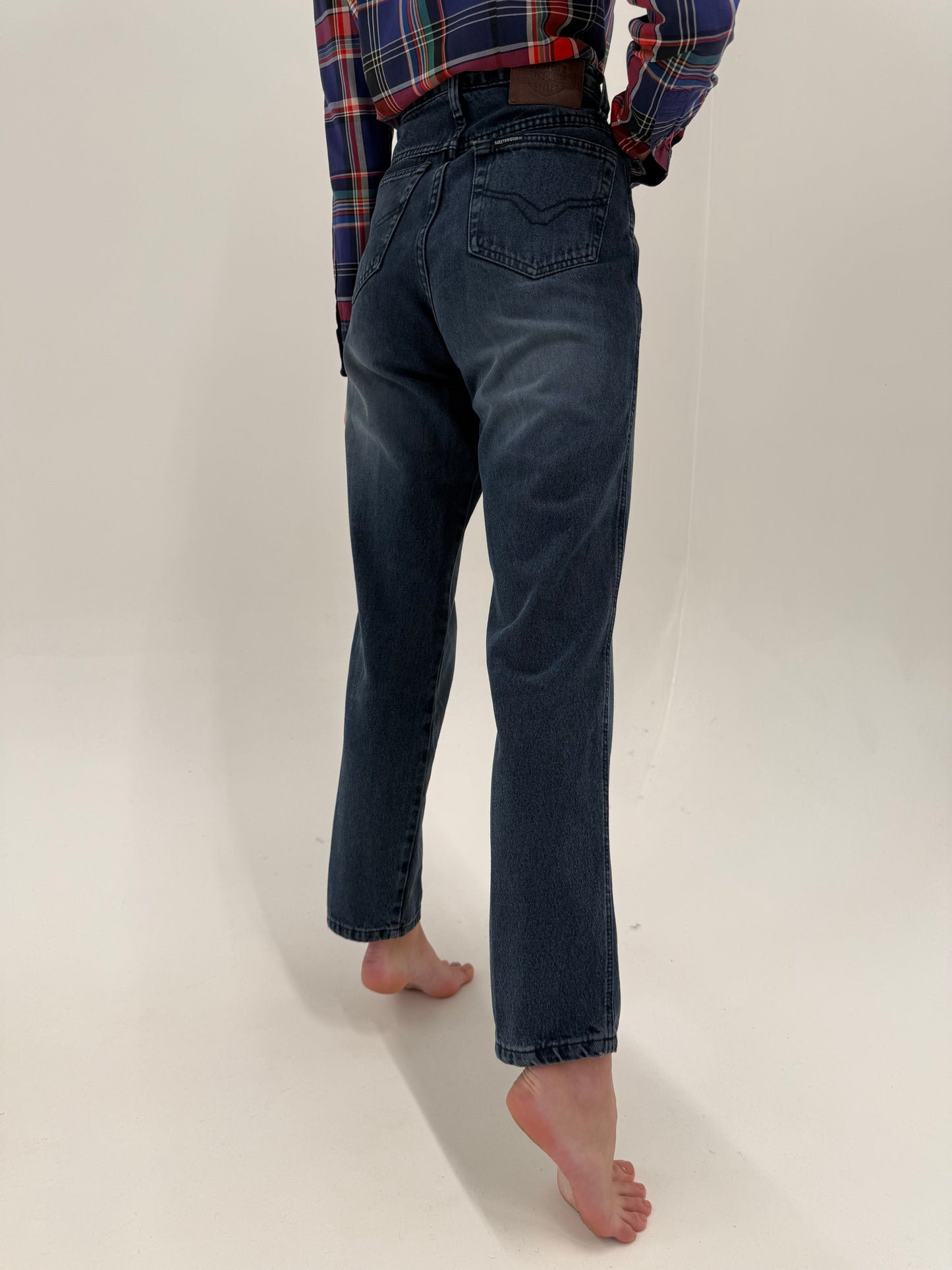 Jeans vintage dark wash tall americani din bumbac gros cu talie ultra înainta