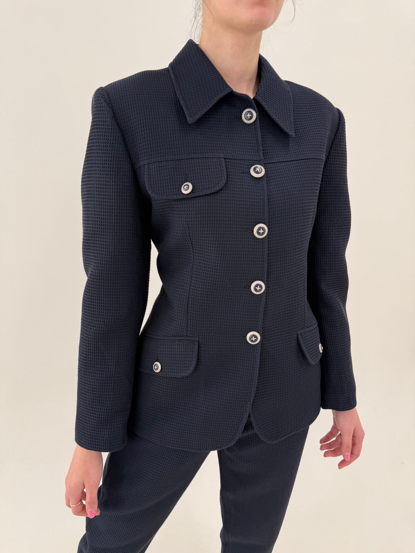 Costum italian high end din seersucker de bumbac plin texturat