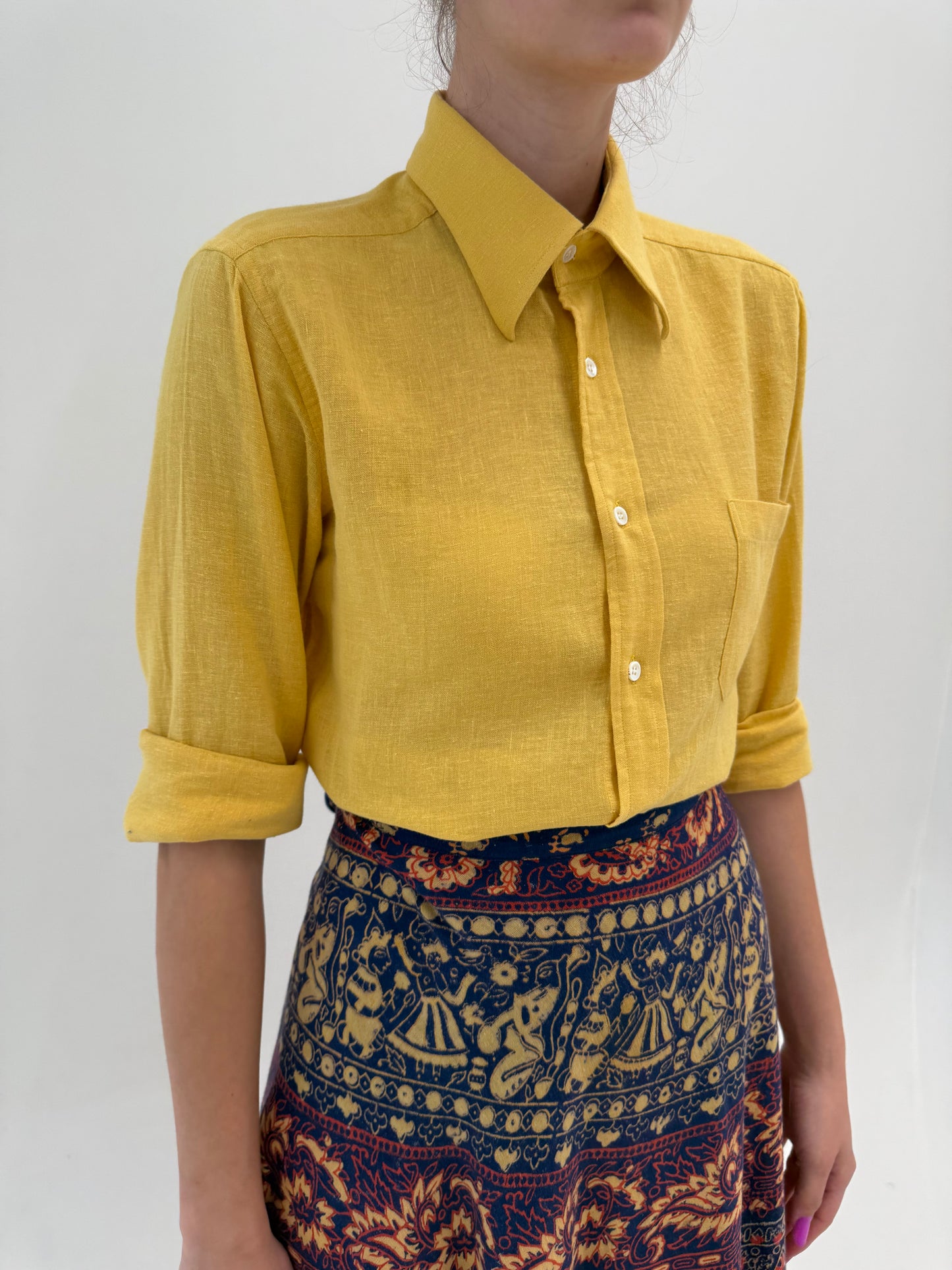 Cămașa vintage italiană de brand super premium butter yellow din in excepțional