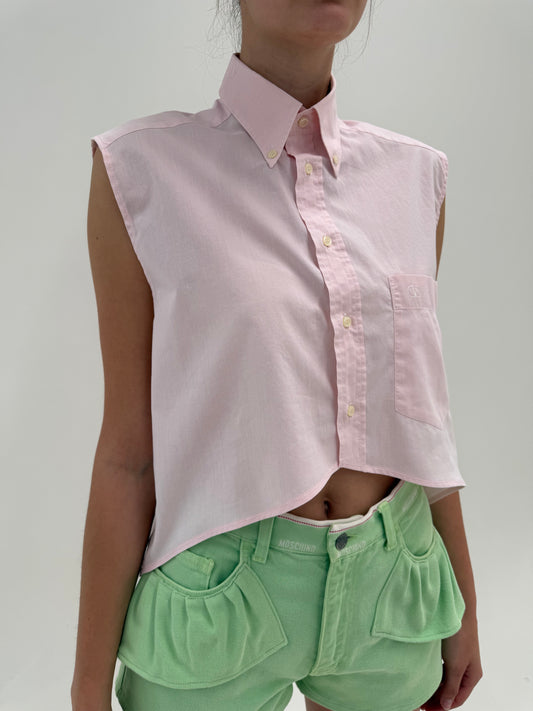 Cămașa Valentino powder pink in croi cropped din cel mai din bumbac