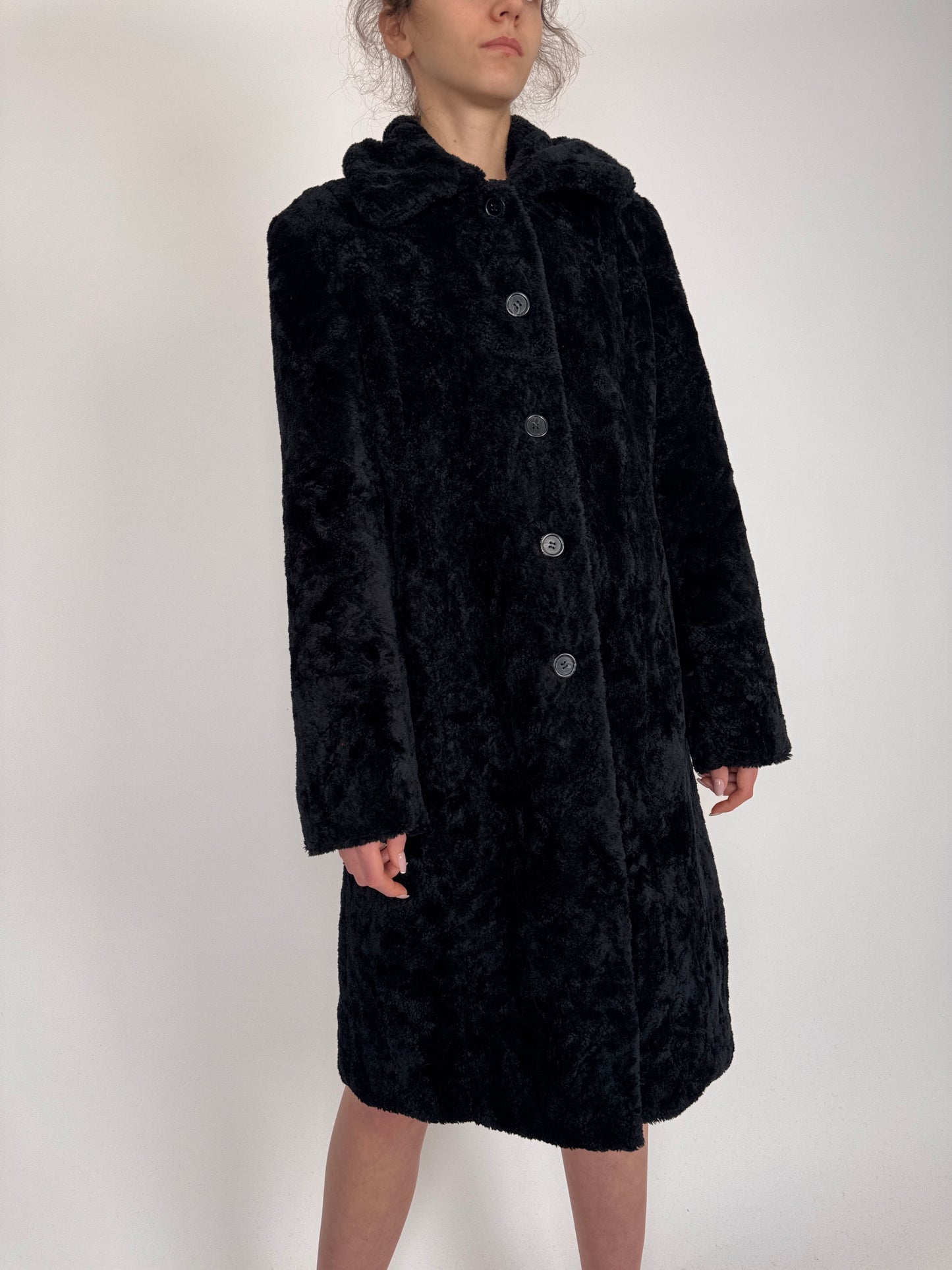 Teddy coat negru tall