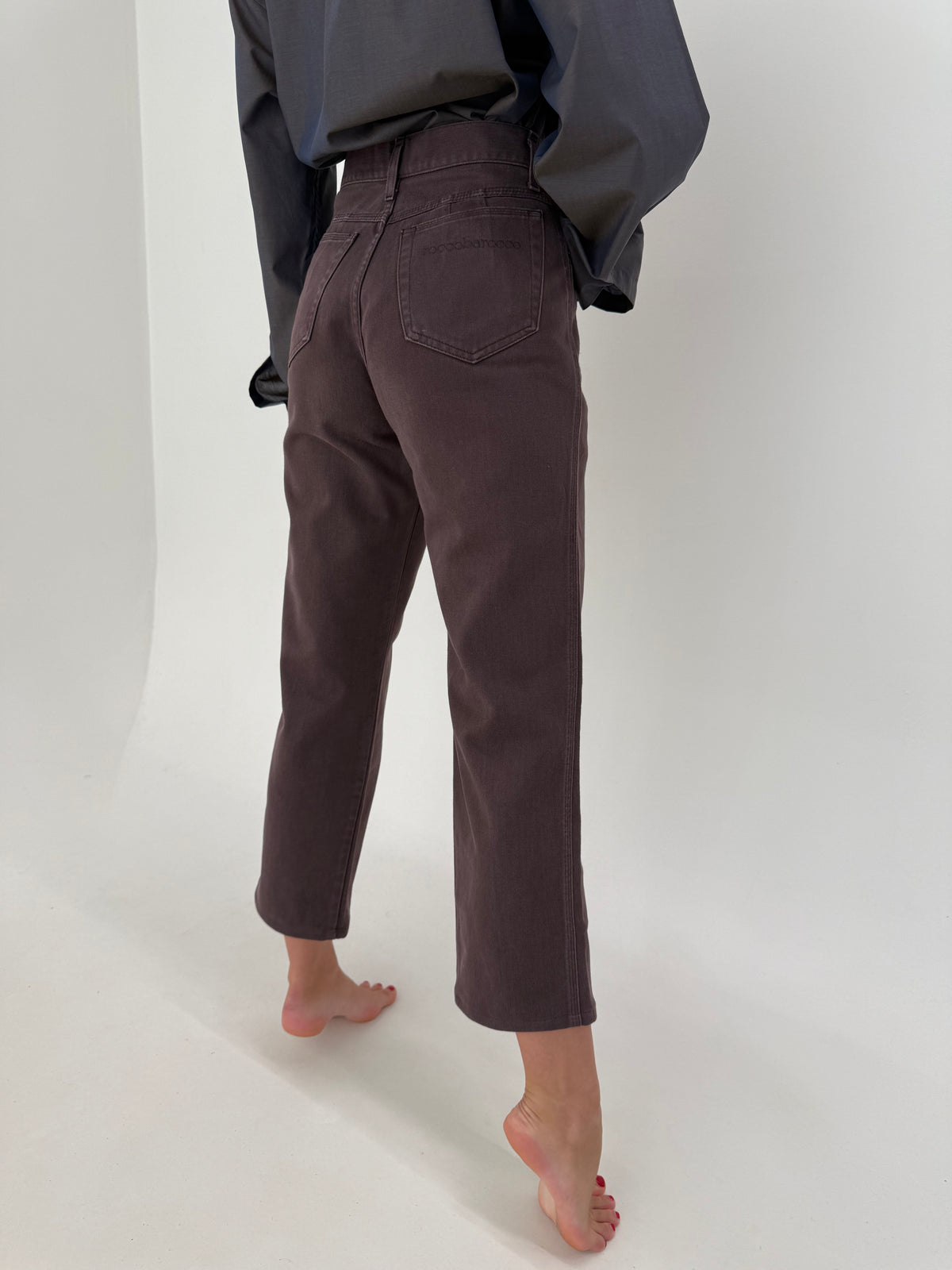 Jeans vintage Rocco Barocco taupe din bumbac gros cu talie ultra înaltă și solduri generoase