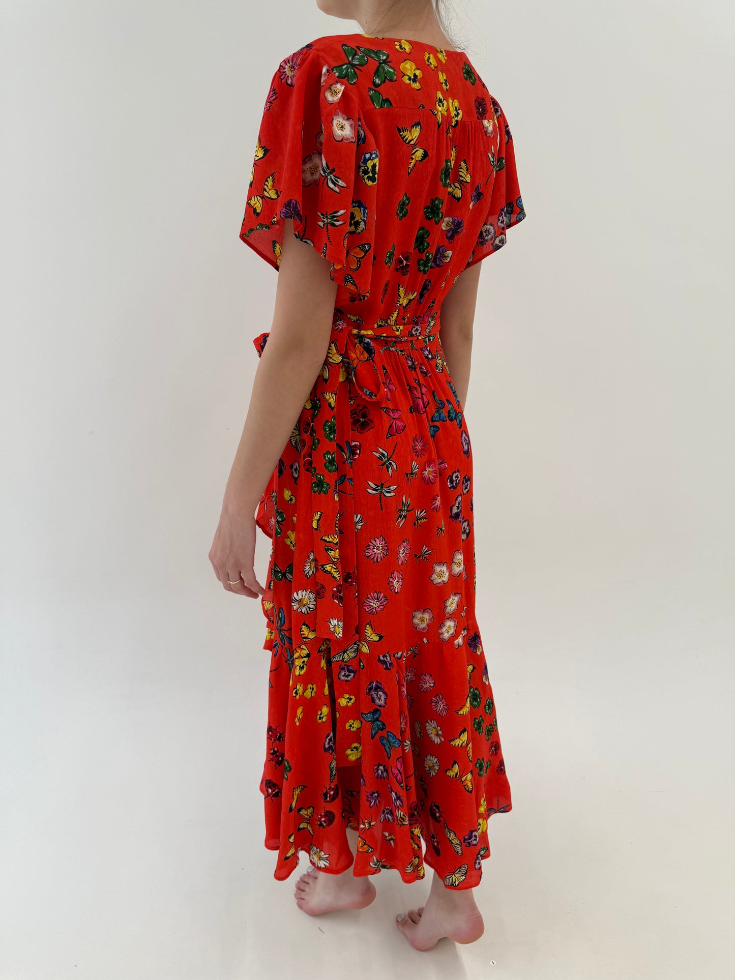 Rochie petrecută electric red cu print maxi în croi super feminin