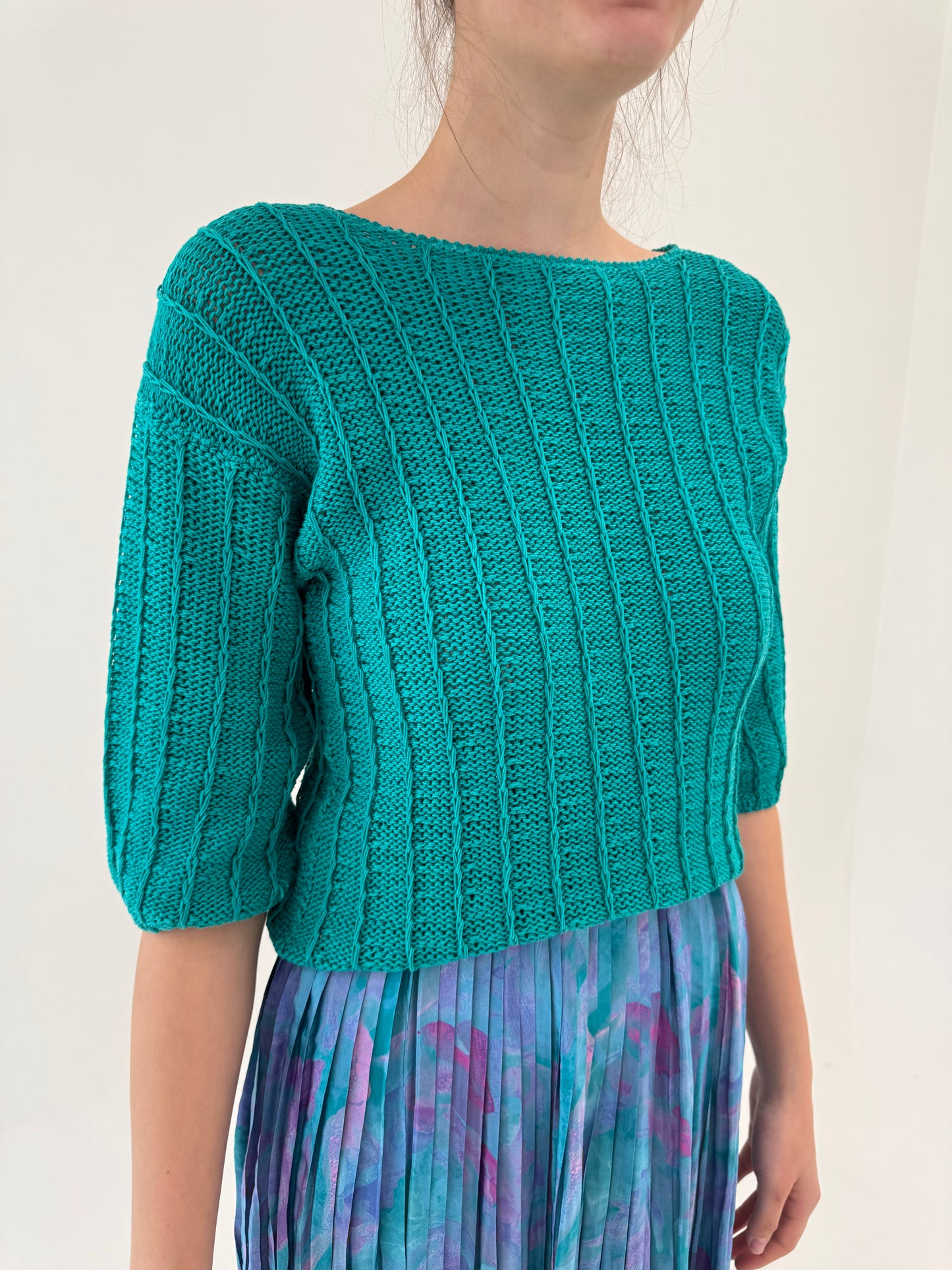 Top vintage din jerse premium de bumbac verde smarald